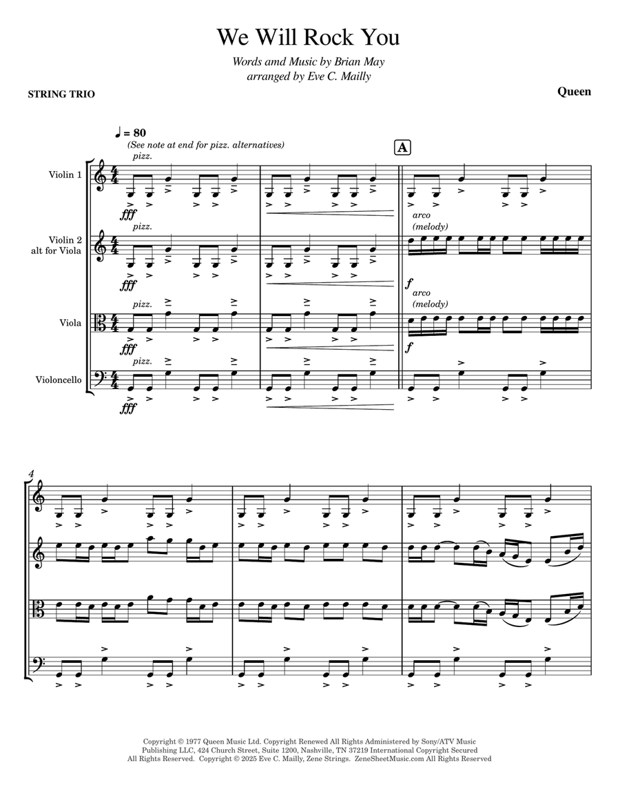 We Will Rock You String Trio scores gallery preview page 1