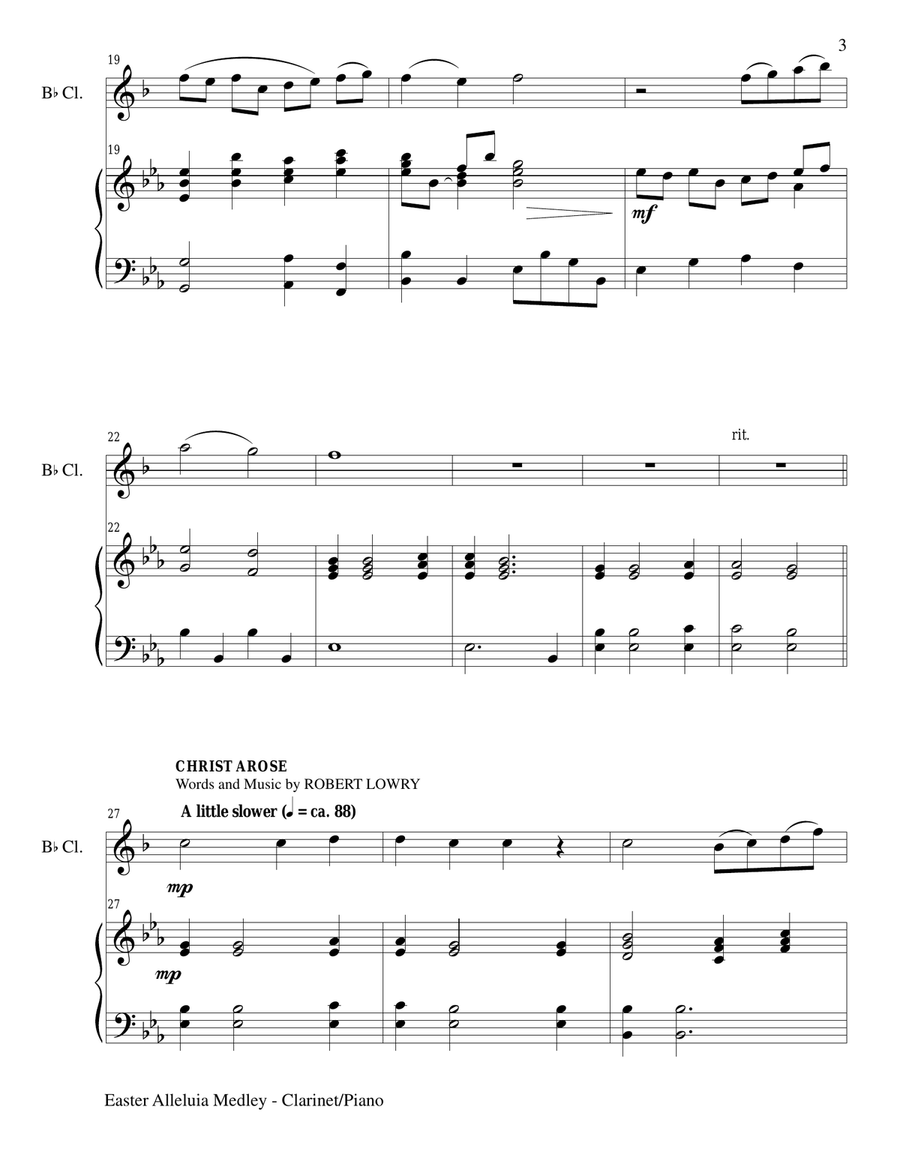 EASTER ALLELUIA MEDLEY (Duet – Bb Clarinet/Piano) Score and Clarinet Part B-Flat Clarinet scores gallery preview page 3