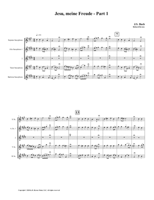 Jesu, meine Freude - Part 1, by J.S. Bach for Saxophone Quintet