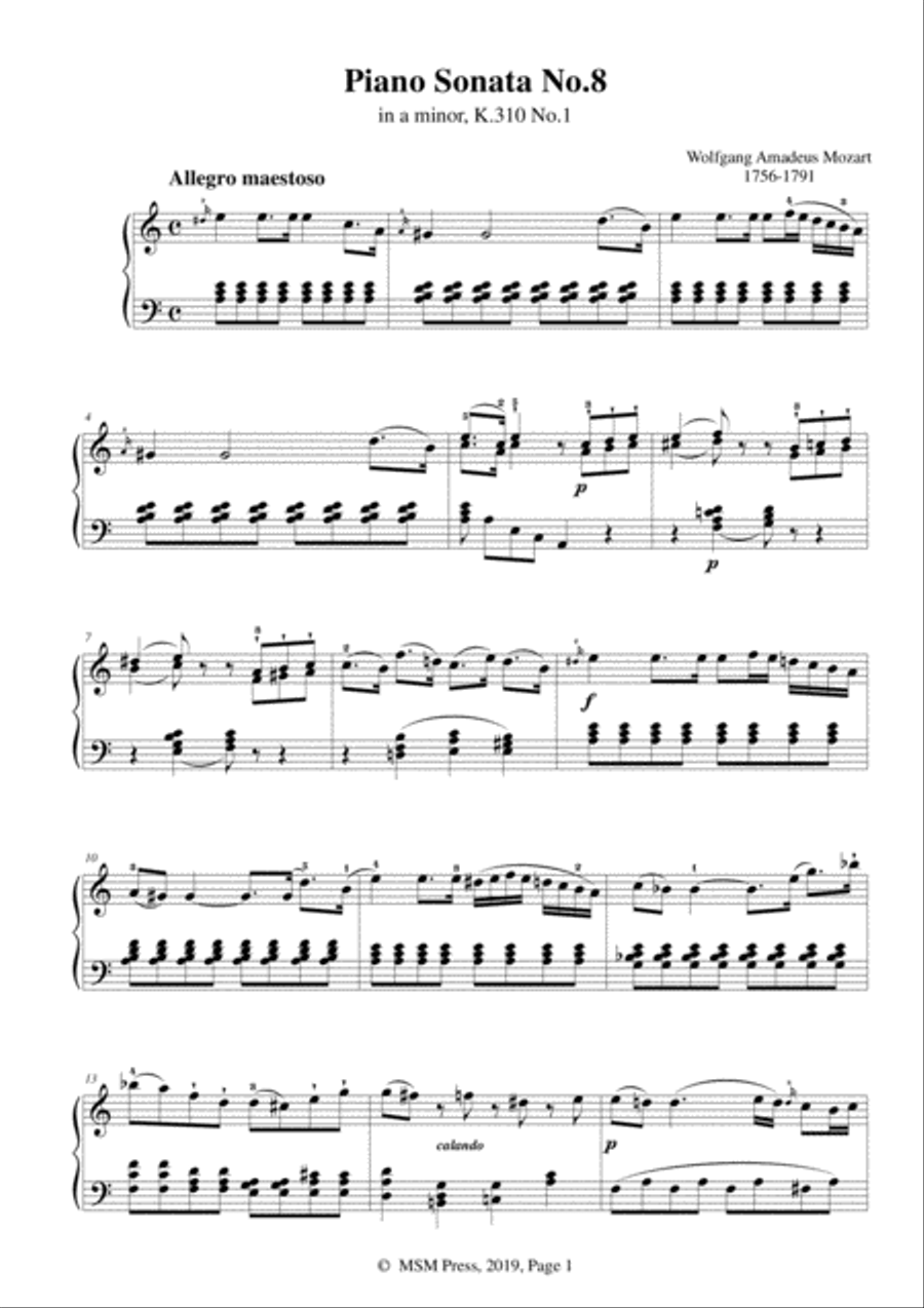 Mozart-Piano Sonata No.8 in a minor,K.310,No.1 Piano Solo scores gallery preview page 3