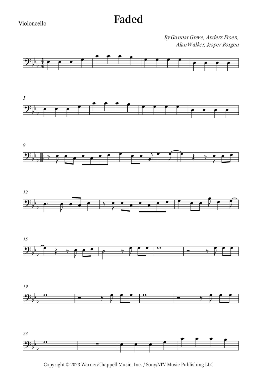 Faded Cello Solo scores gallery preview page 1