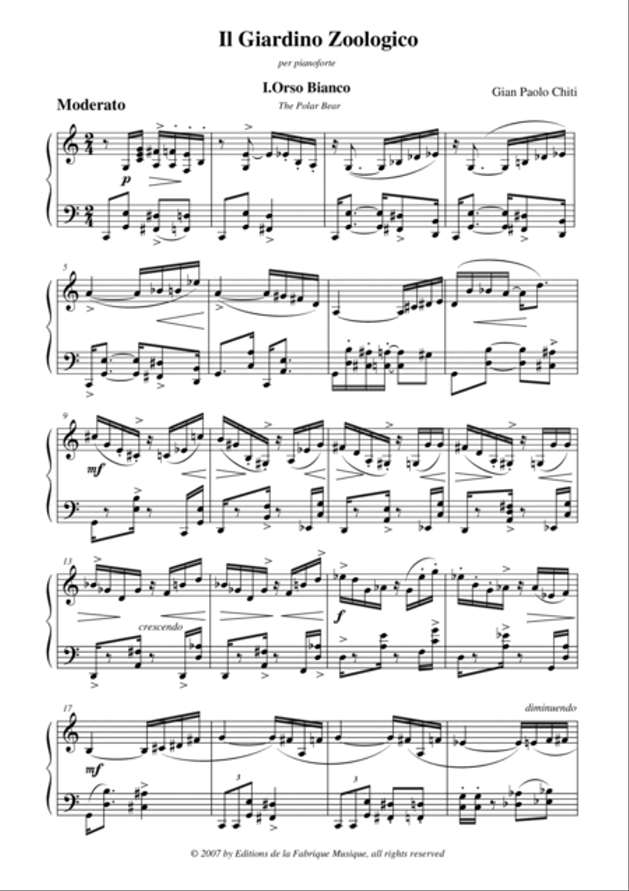 Gian Paolo Chiti : Il Giardino Zoologico for piano (Intermediate level) Piano Solo scores gallery preview page 2