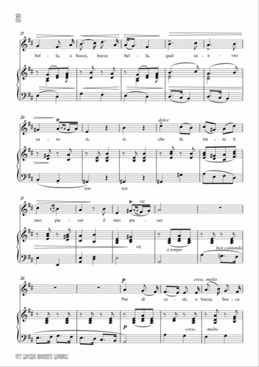 Lotti-Pur dicesti,o bocca bella in D Major,for Voice and Piano image number null