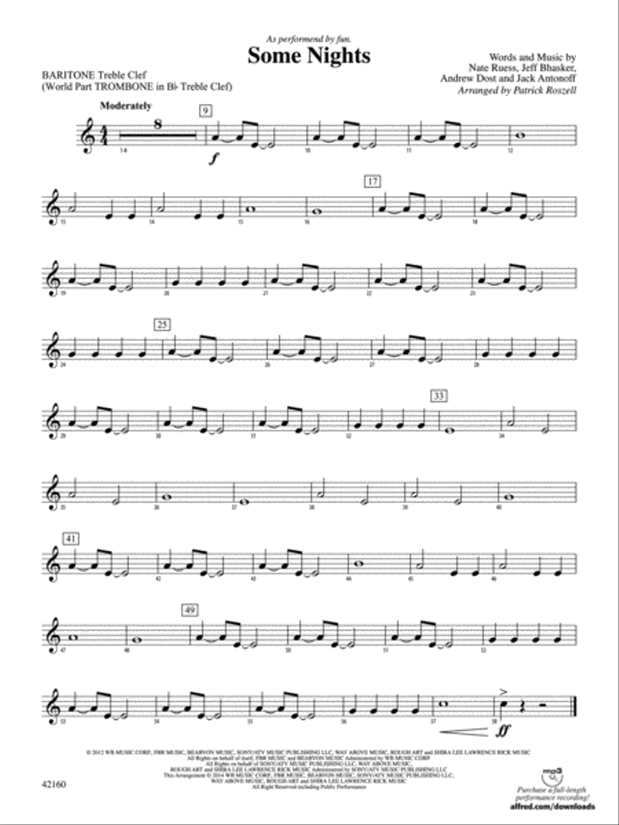 Some Nights: Baritone T.C. Concert Band scores gallery preview page 1