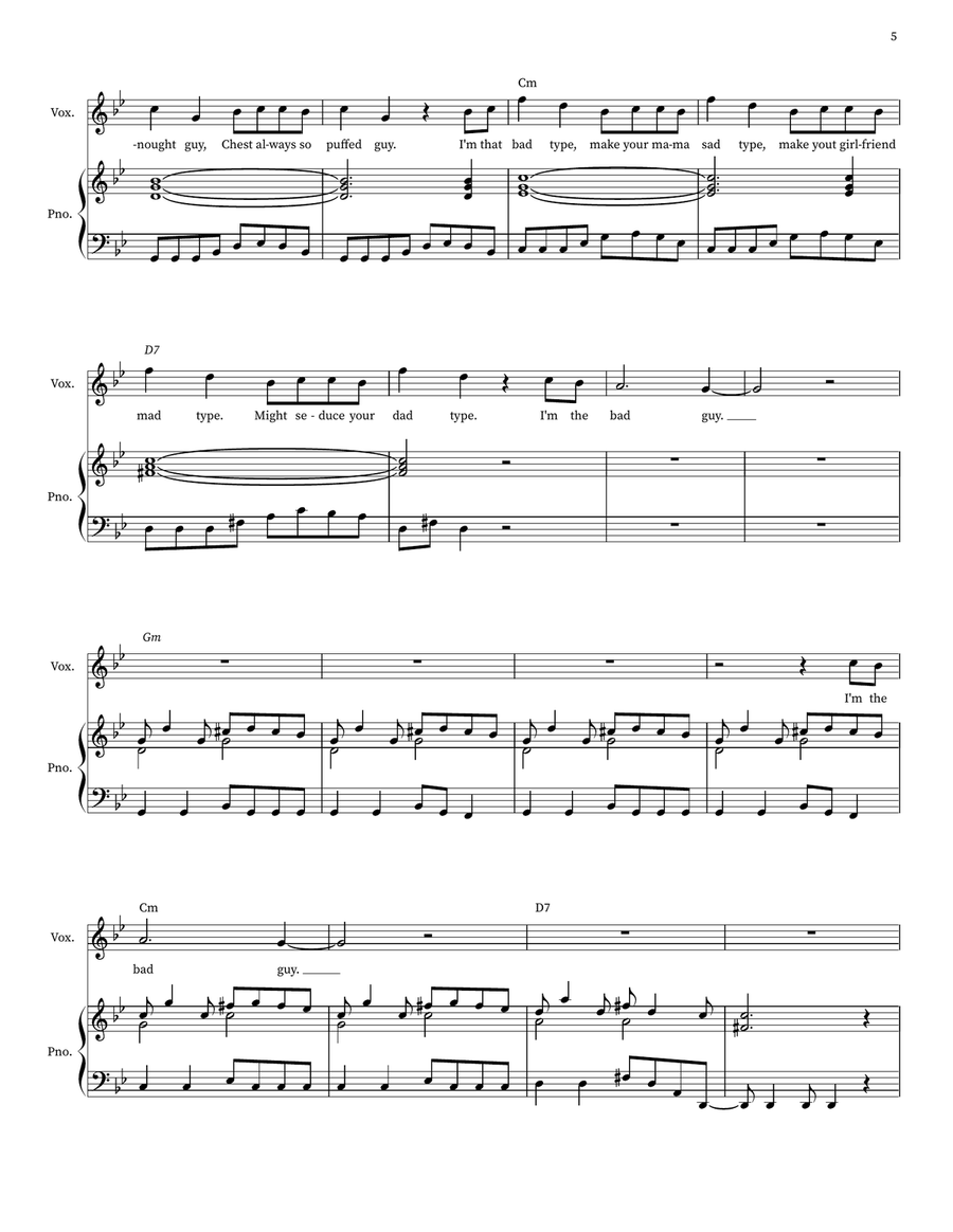 Bad Guy Bad Guy Piano, Vocal scores gallery preview page 5