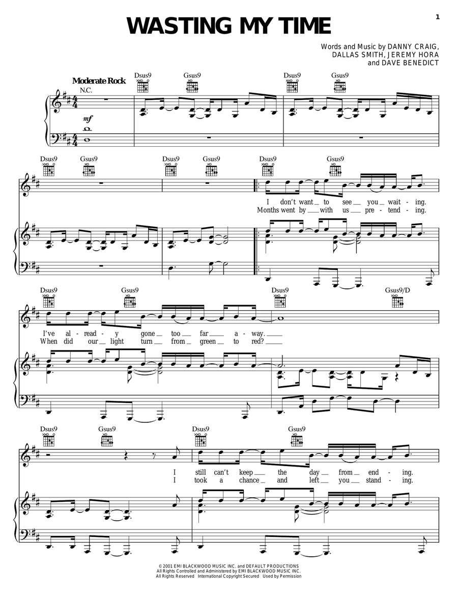 Wasting My Time Piano, Vocal, Guitar scores gallery preview page 1