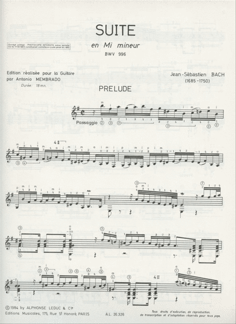 Bach Js Membrado Suite In E Minor Bwv 996 Guitar Book Classical Guitar scores gallery preview page 2