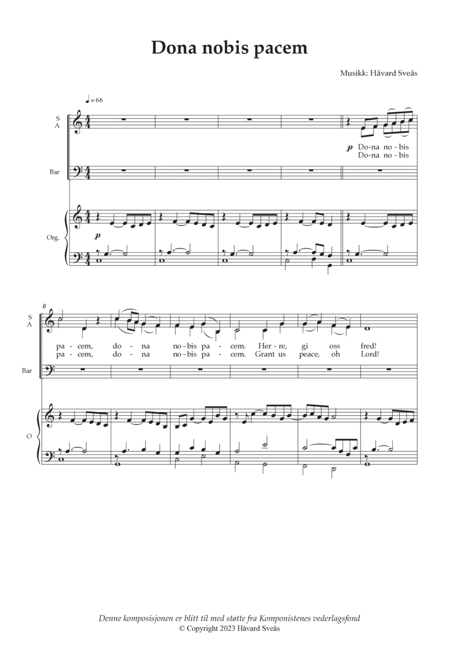 Dona nobis pacem (SABar and organ) 3-Part scores gallery preview page 1