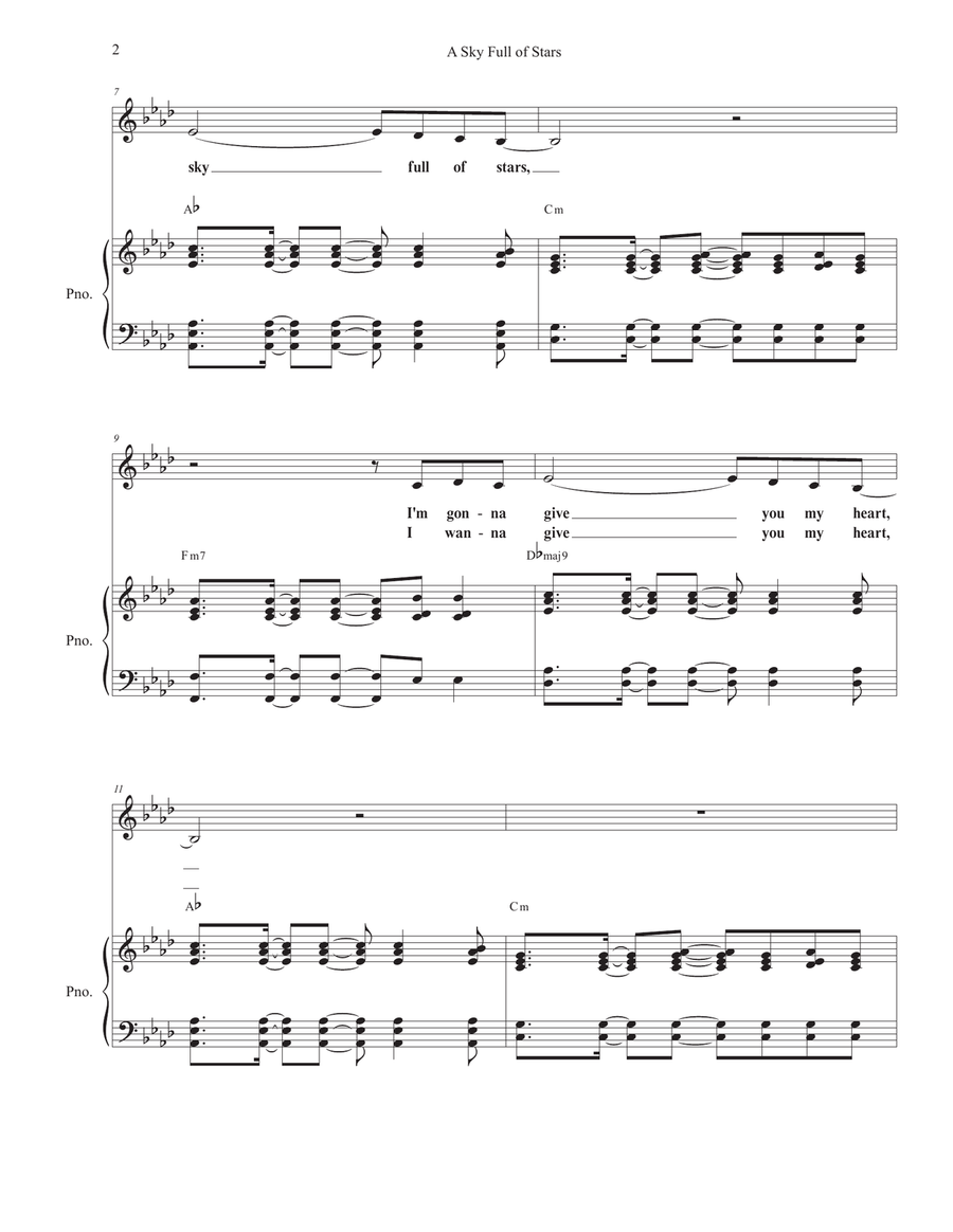 A Sky Full Of Stars Unison Choir scores gallery preview page 2