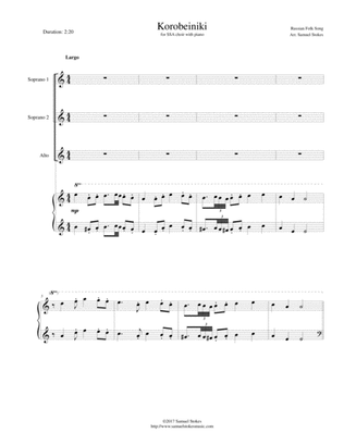 Korobeiniki (Korobushka) - for SSA choir with piano accompaniment