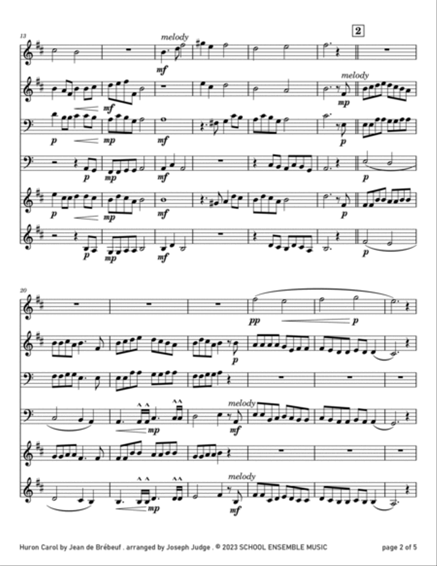 Huron Carol for Brass Quartet in Schools Brass Quartet scores gallery preview page 2