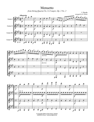 Menuetto from string quartet No. 8 for guitar quartet
