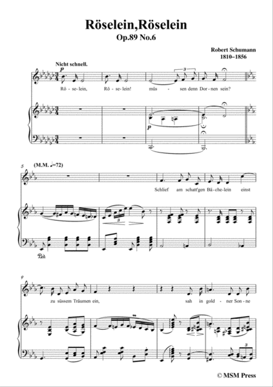 Schumann-Röselein,Röselein,in E flat Major,for Voice and Piano Voice Solo scores gallery preview page 3