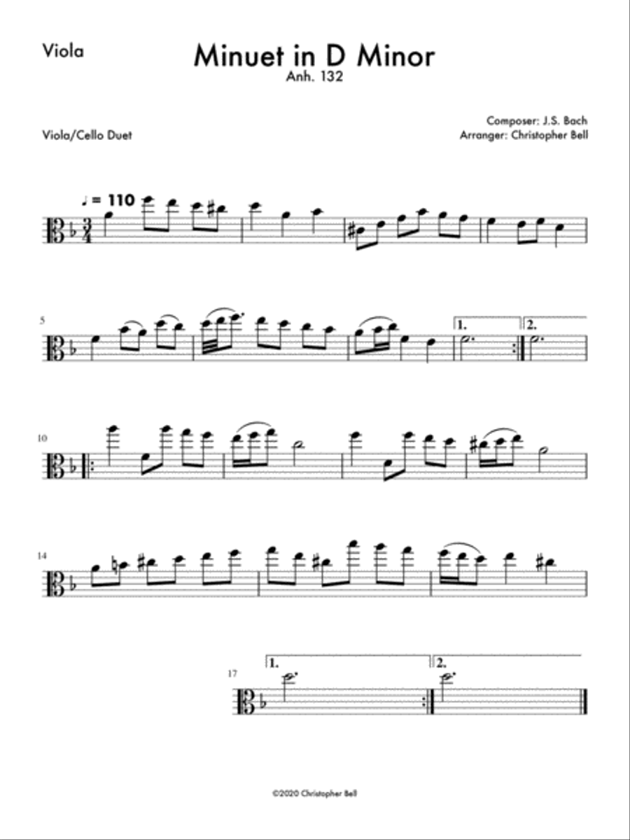 Minuet in D Minor (Anh 132) Viola/Cello Duet String Duet scores gallery preview page 2