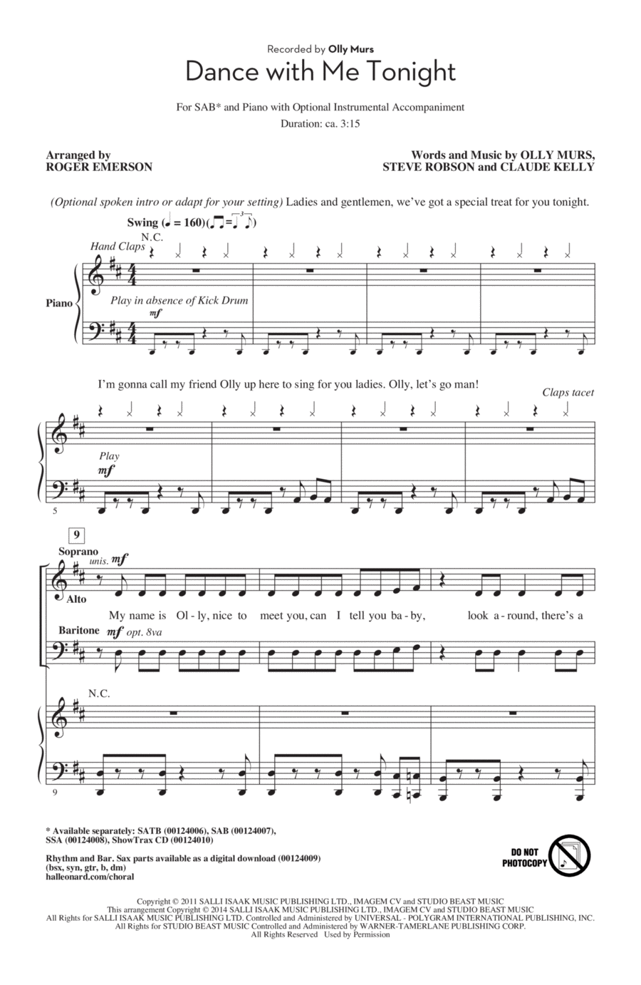 Dance With Me Tonight Dance With Me Tonight 3-Part scores gallery preview page 1