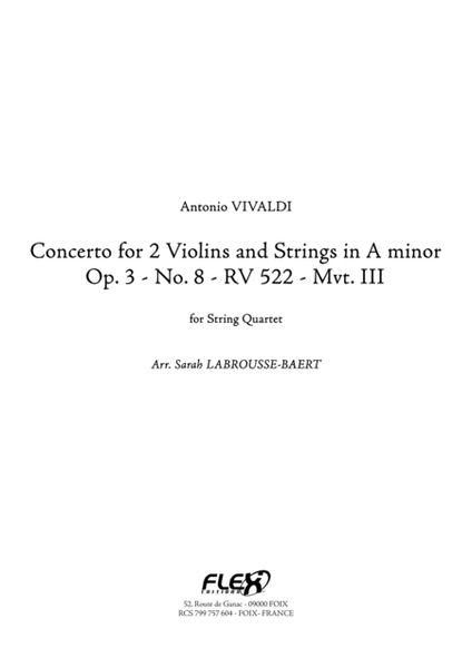 Concerto for 2 Violins and Strings in A minor Op. 3 No. 8 RV 522 Mvt. III image number null