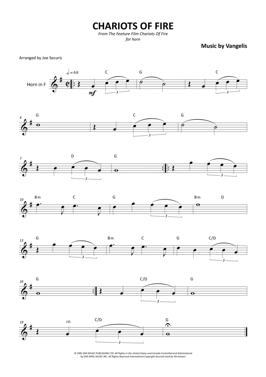 Chariots Of Fire Chariots Of Fire Horn Solo scores gallery preview page 1
