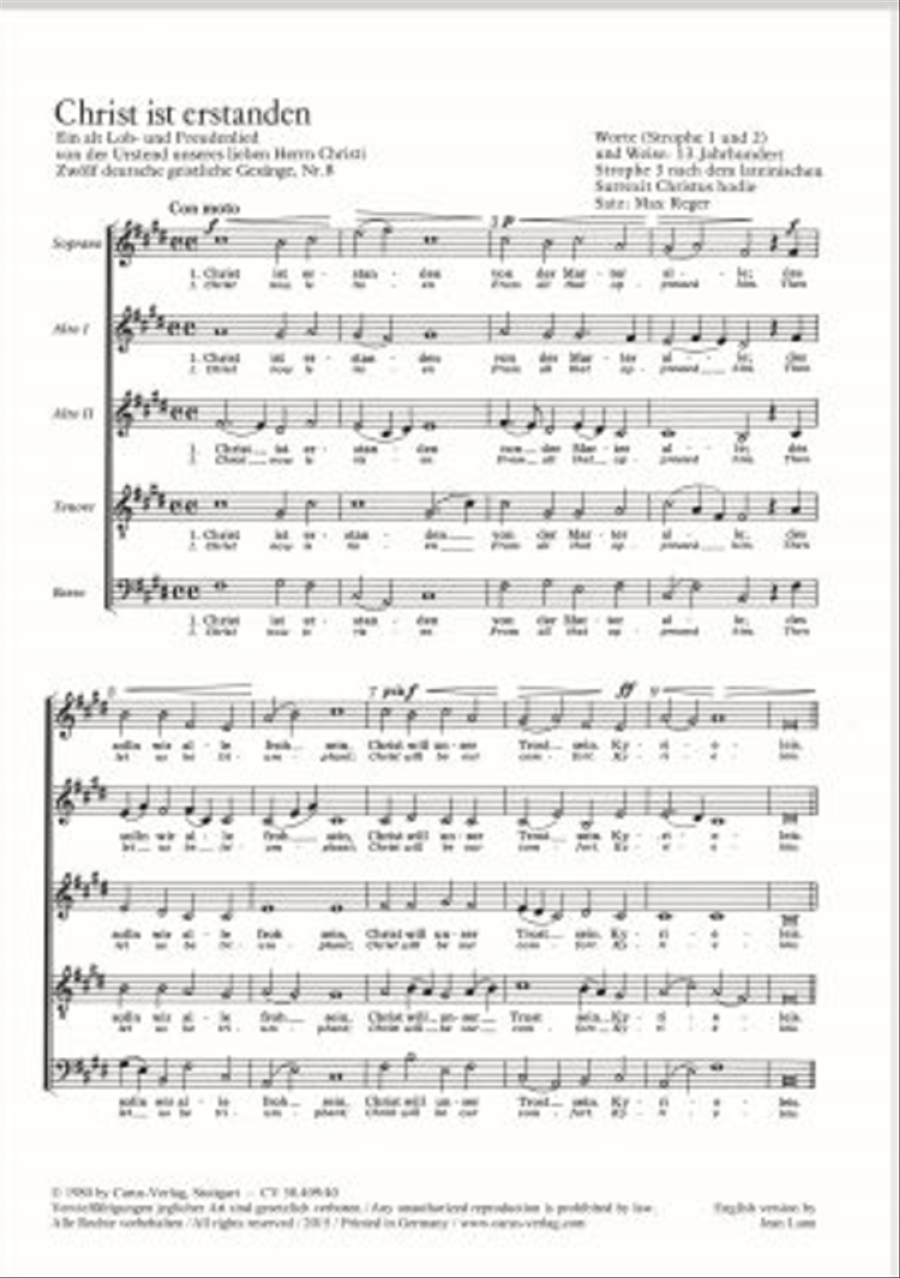 Christ ist erstanden; Schönster Herr Jesu; Ich wollt, daß ich daheime wäre; Mitten im Leben