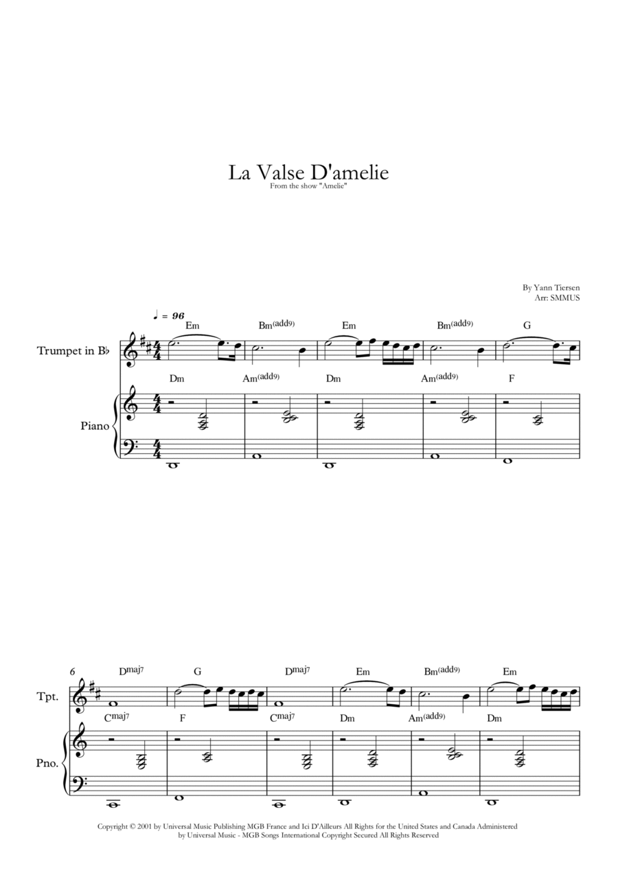 La Valse D'amelie B-Flat Trumpet scores gallery preview page 1