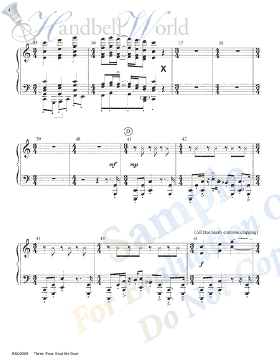 Three Four Shut the Door Handbell Choir scores gallery preview page 3