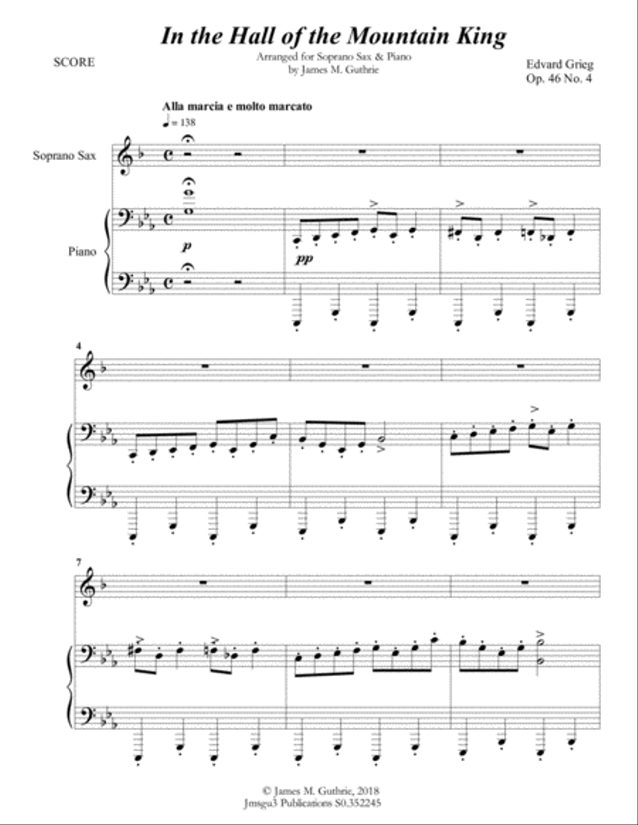 Grieg: Hall of the Mountain King from Peer Gynt Suite for Soprano Sax & Piano Soprano Saxophone scores gallery preview page 2