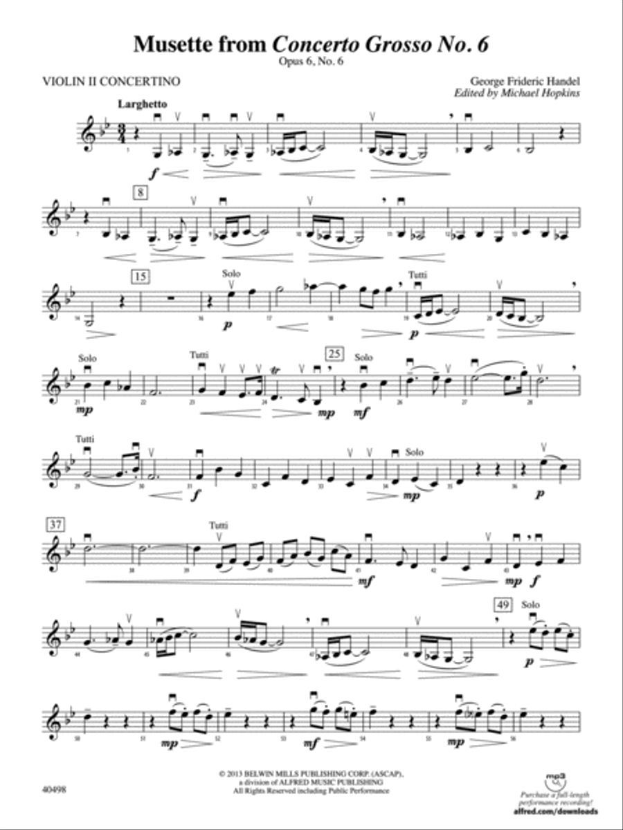 Musette from Concerto Grosso No. 6: Violin 2 Concertino String Orchestra scores gallery preview page 1