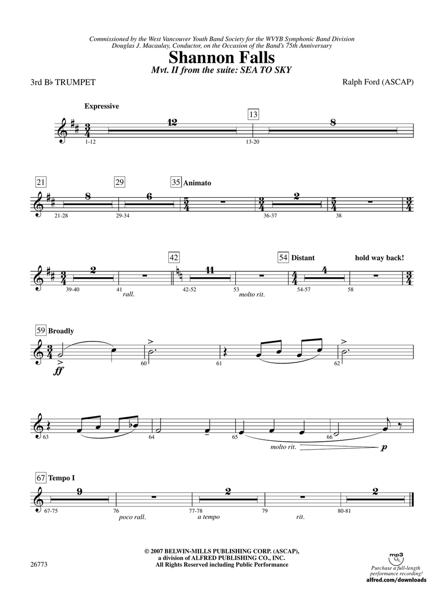 Shannon Falls (Movement 2 from Sea to Sky): 3rd B-flat Trumpet