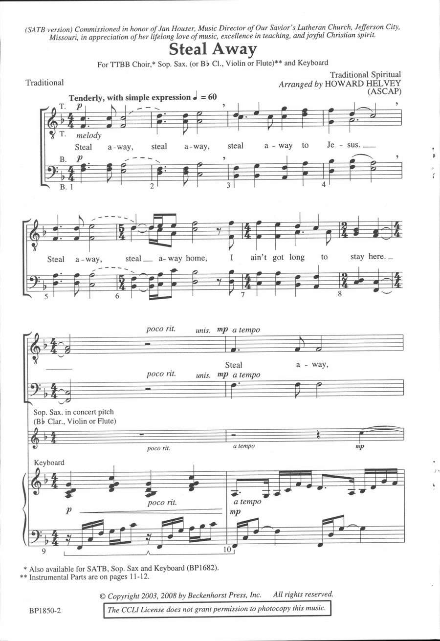 Steal Away - Helvey - TTBB TTBB scores gallery preview page 2