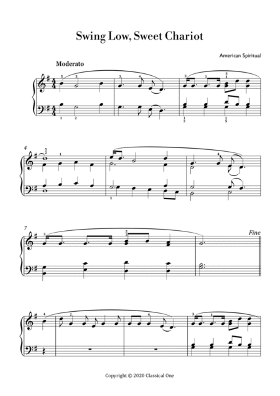 American Spiritual - Swing Low, Sweet Chariot(Easy piano version) Easy Piano scores gallery preview page 2