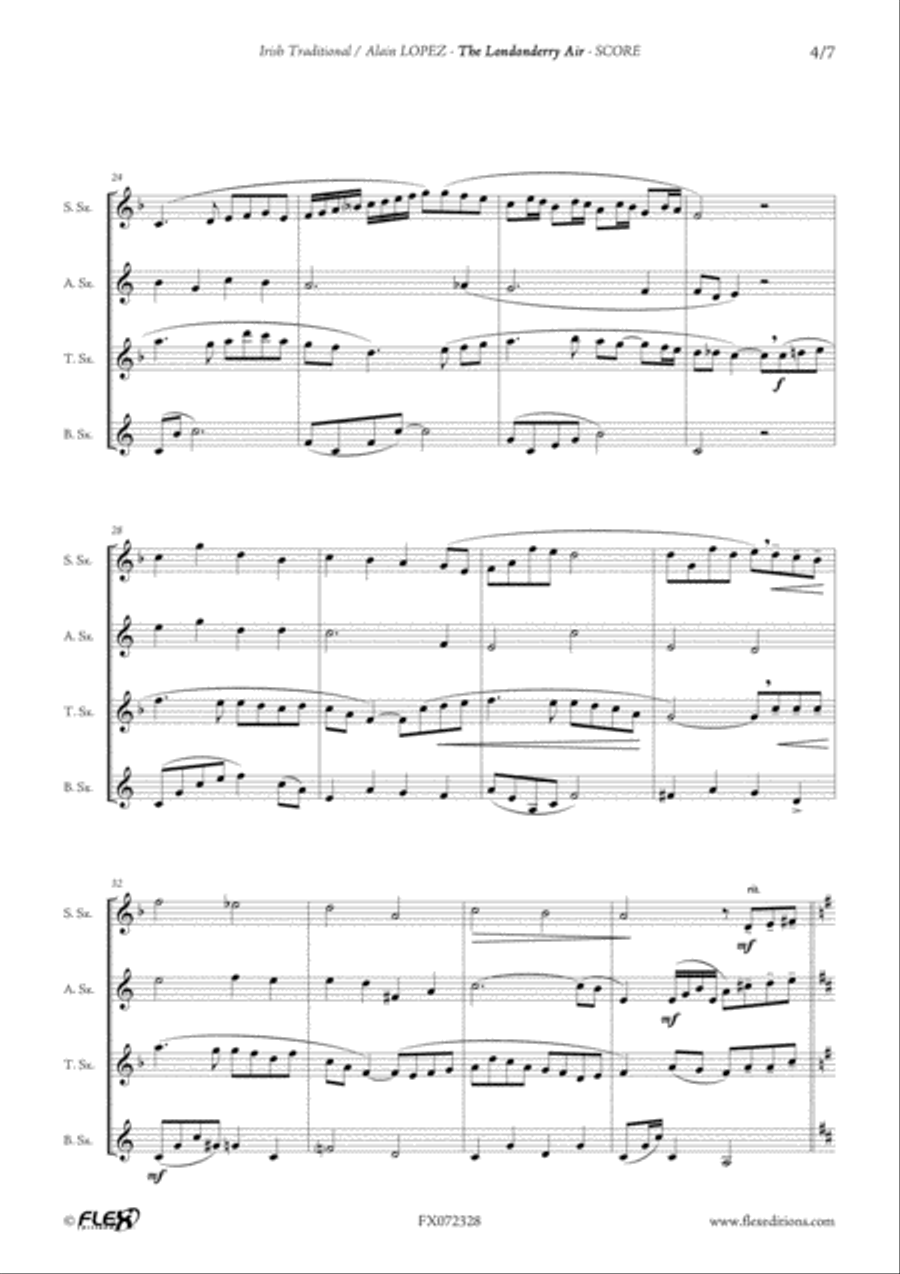 The Londonderry Air Saxophone Quartet scores gallery preview page 4