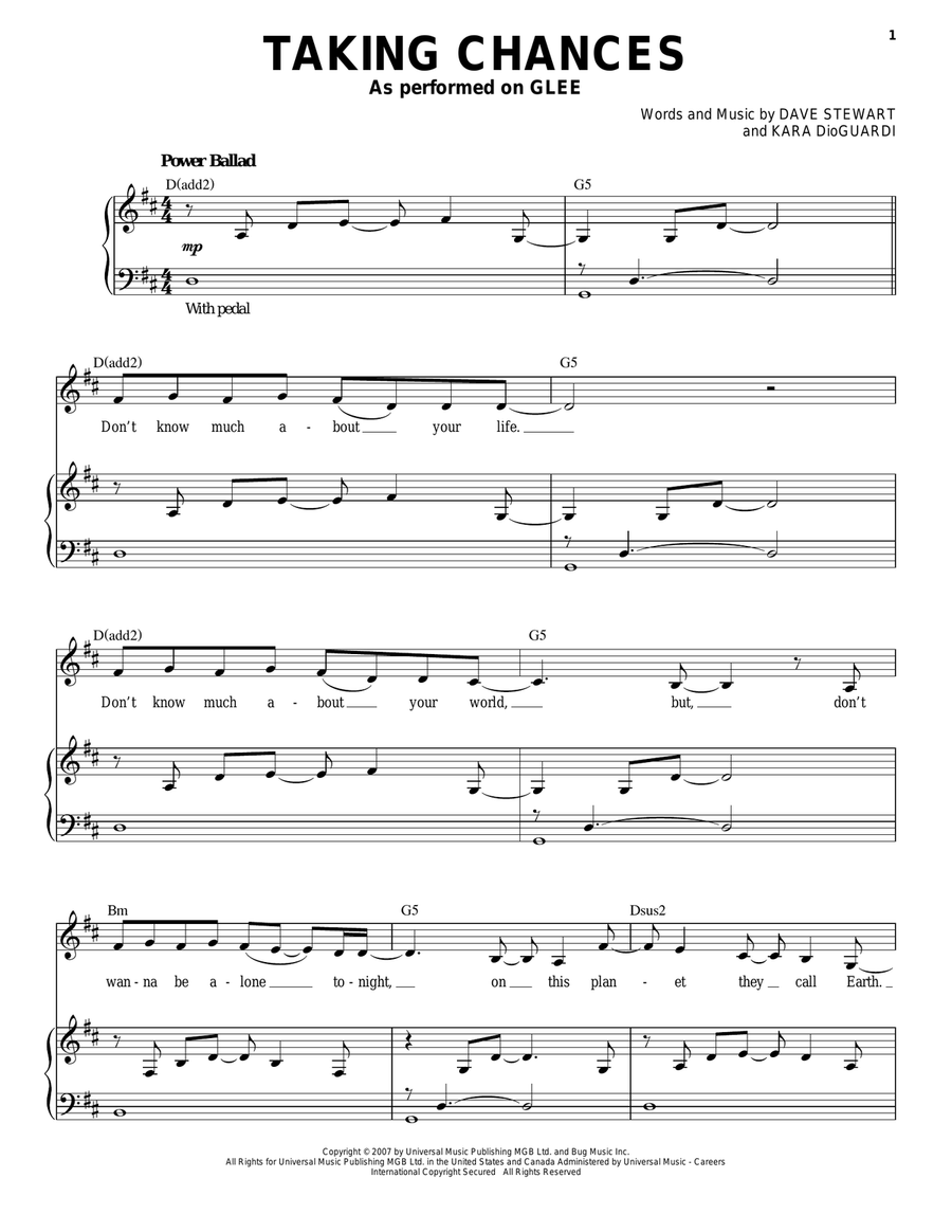 Taking Chances Piano, Vocal scores gallery preview page 1