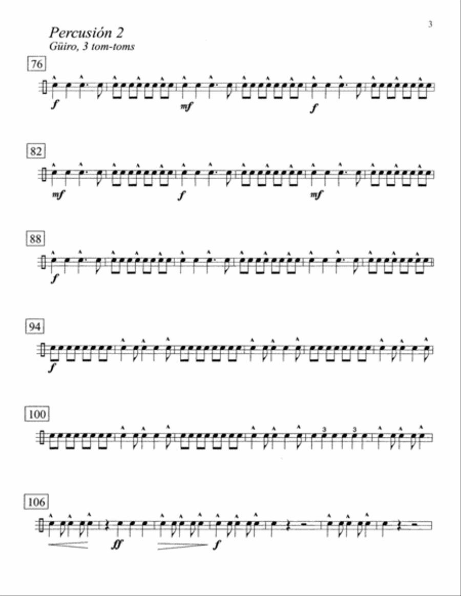 Danzón No. 2 for 2 Pianos (Optional Percussion) - Percussion Parts - Percussion 2 Percussion Ensemble scores gallery preview page 2
