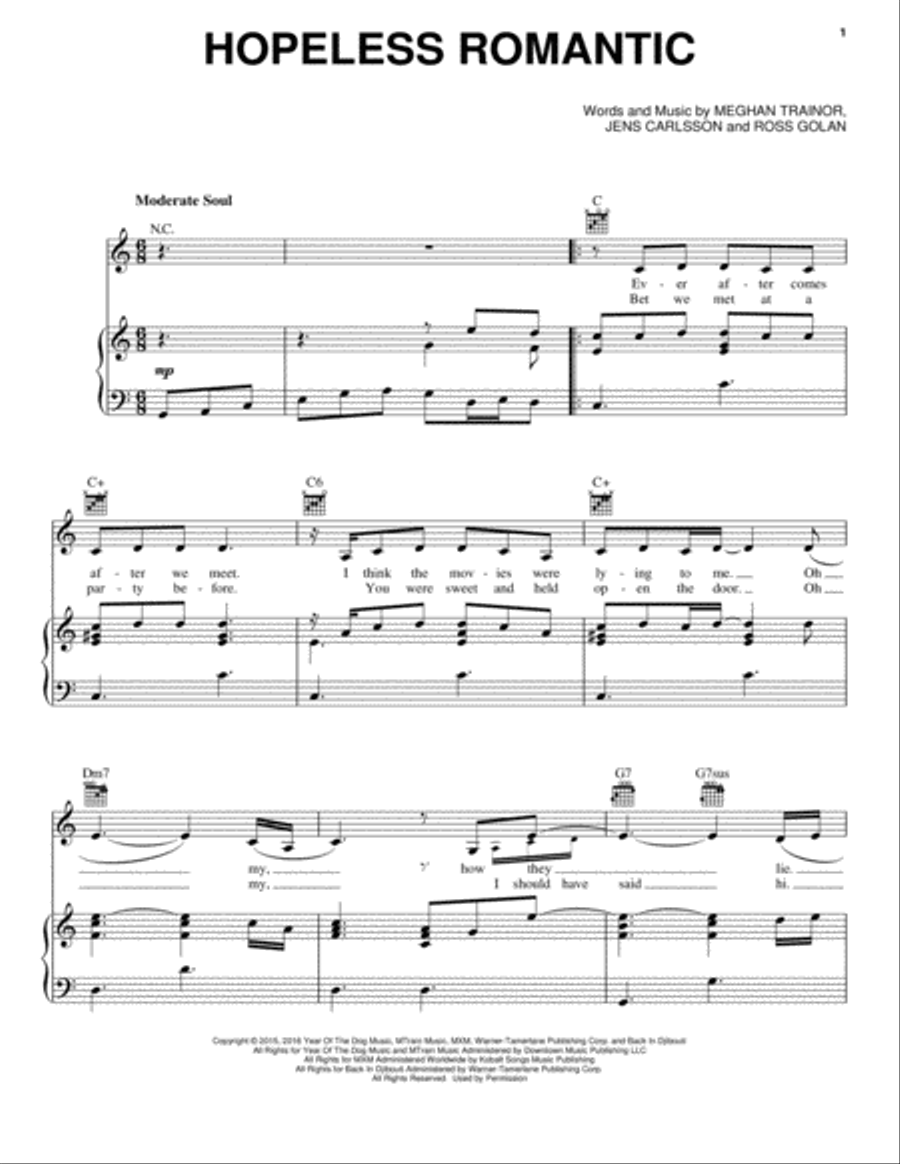 Hopeless Romantic Piano, Vocal, Guitar scores gallery preview page 1