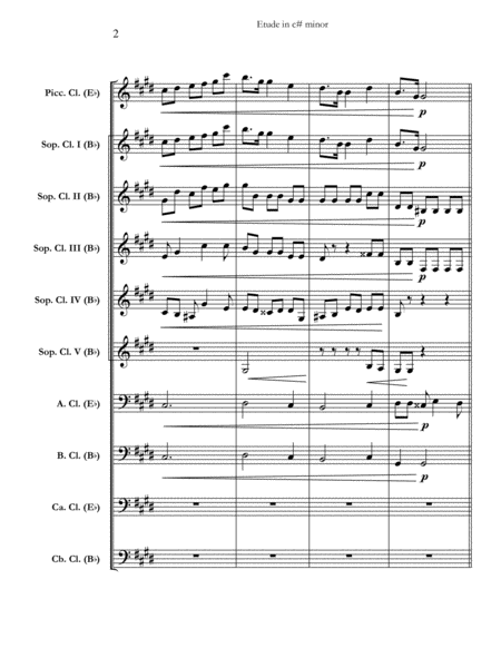 Etude for Piano in c# minor: Opus 2, No. 1 [for clarinet choir] (full score & set of parts) image number null