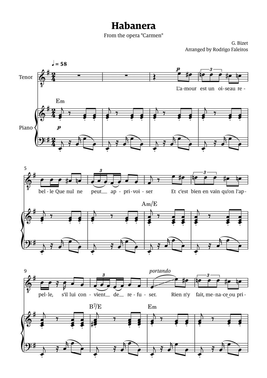 Habanera (for tenor - E minor/major) Chamber Music scores gallery preview page 1