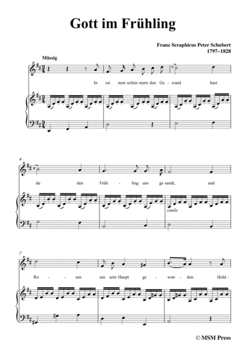 Schubert-Gott im Frühling,in D Major,for Voice&Piano image number null