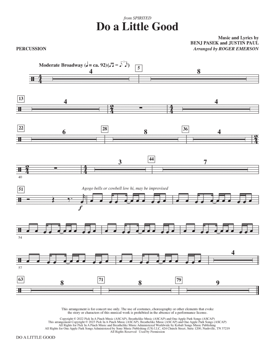 Do A Little Good (from Spirited) (arr. Roger Emerson) - Percussion