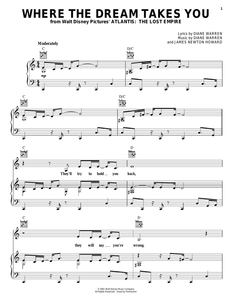 Where The Dream Takes You Piano, Vocal, Guitar scores gallery preview page 1