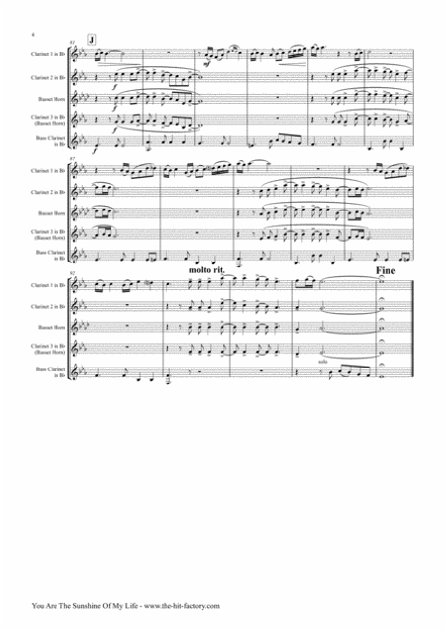 You Are The Sunshine Of My Life Clarinet Quartet scores gallery preview page 5