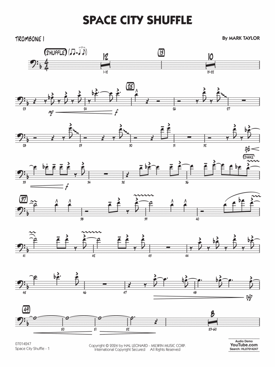 Space City Shuffle - Trombone 1 Jazz Ensemble scores gallery preview page 1