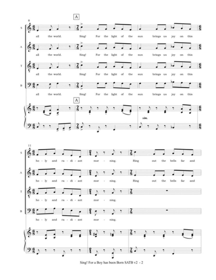 Sing! For a Boy Has Been Born (SATB choir and piano) image number null