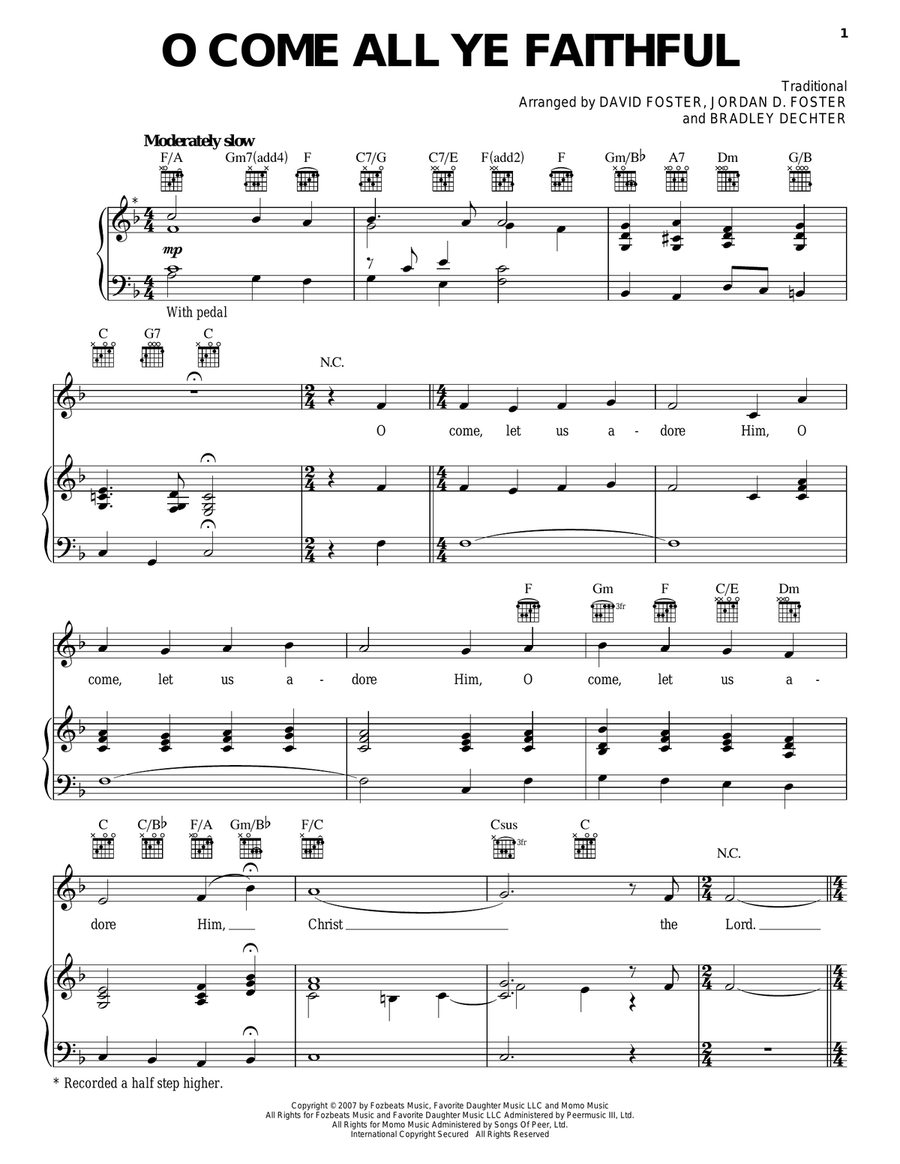 O Come All Ye Faithful Piano, Vocal, Guitar scores gallery preview page 1