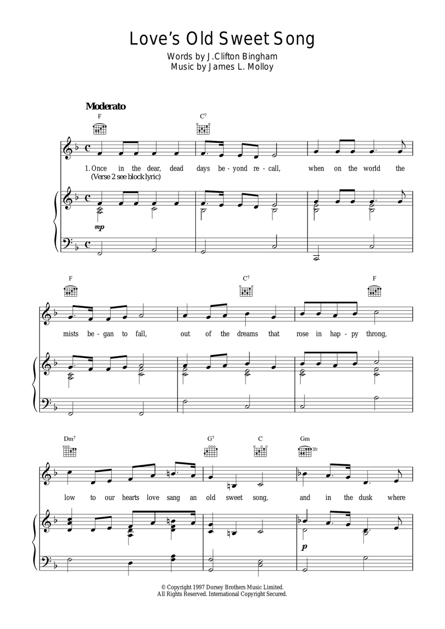 Love's Old Sweet Song Piano, Vocal, Guitar scores gallery preview page 1