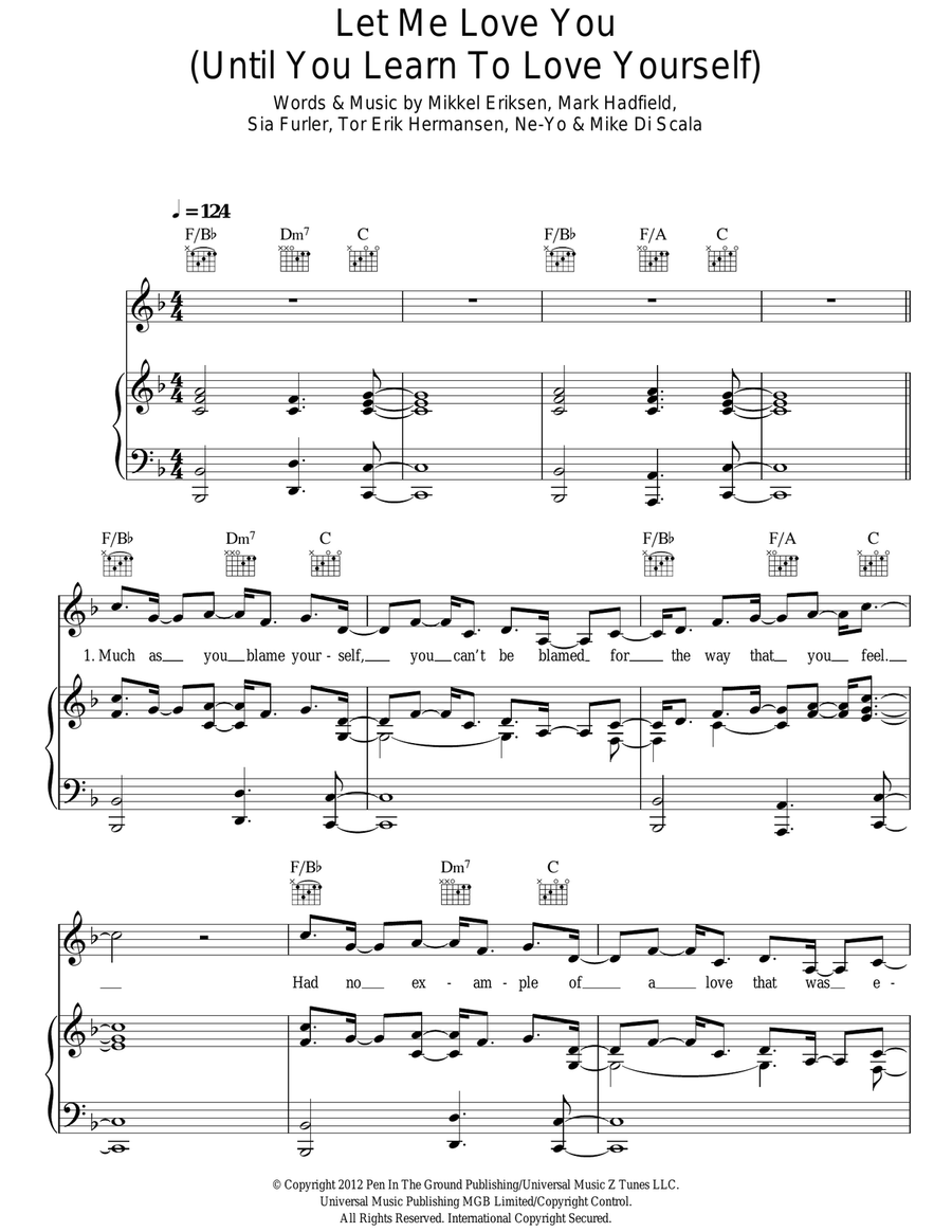 Let Me Love You (Until You Learn To Love Yourself) Guitar scores gallery preview page 1