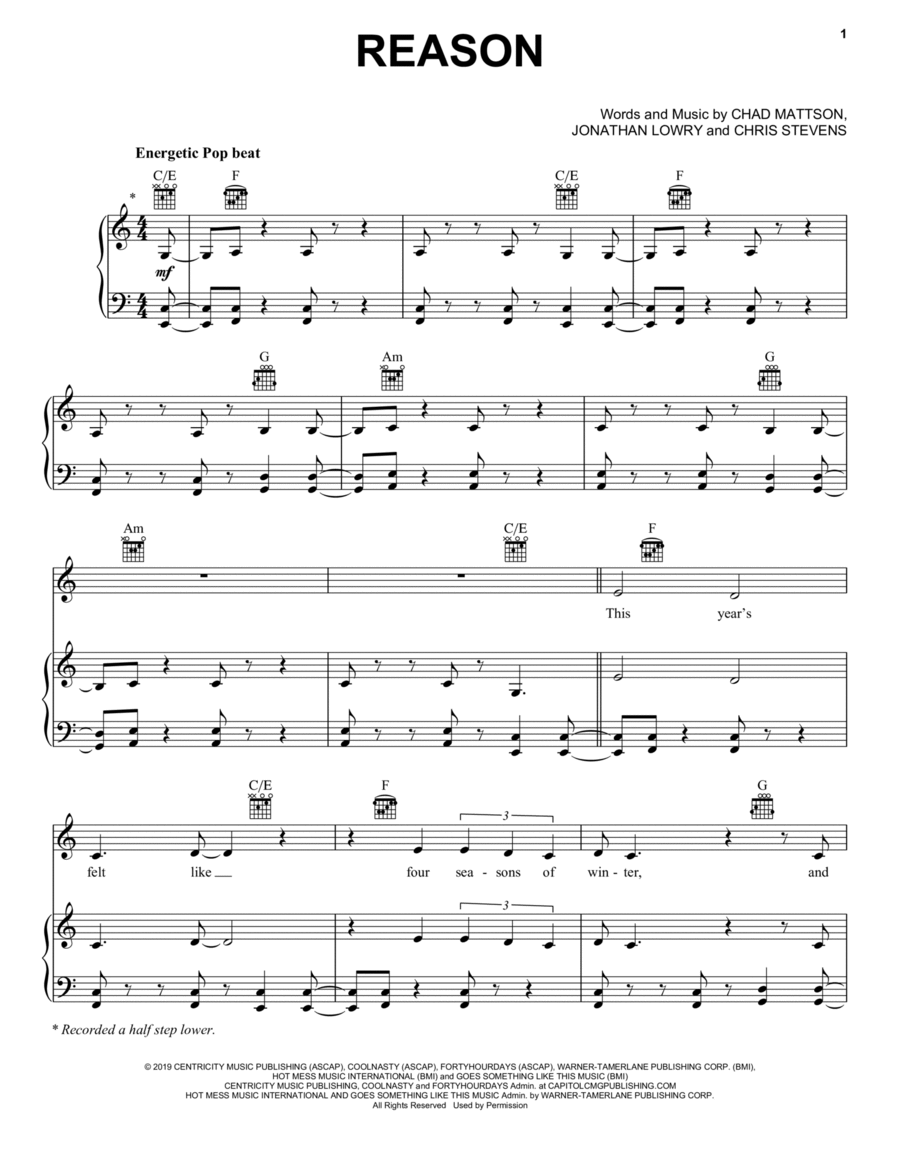 Reason Piano, Vocal, Guitar scores gallery preview page 1