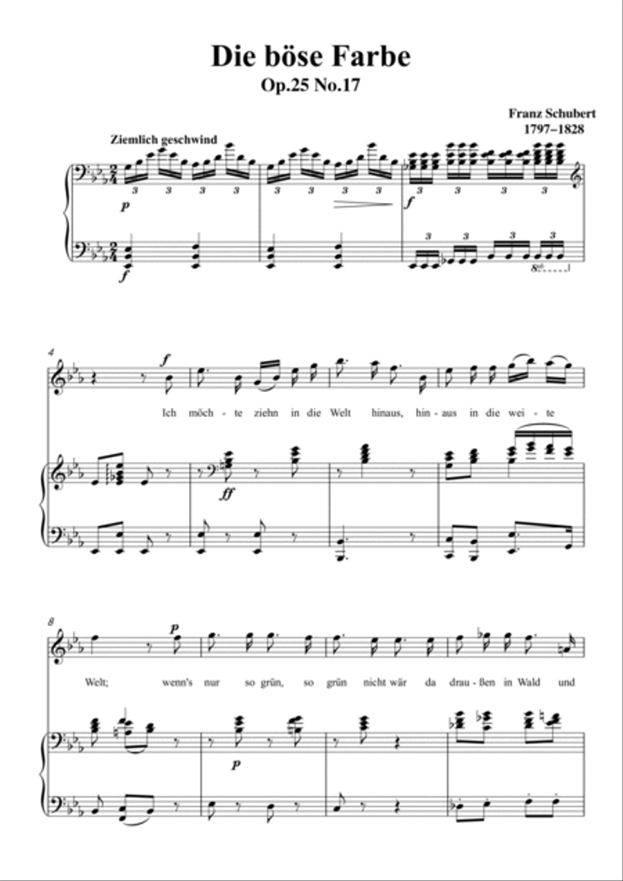 Schubert-Die böse Farbe,from 'Die Schöne Müllerin',Op.25 No.17 in bE for Vocal and Piano Voice scores gallery preview page 2