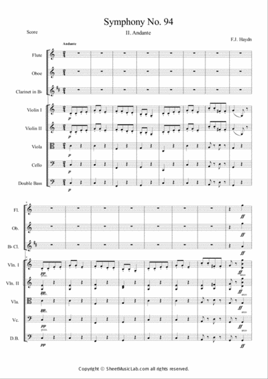 Symphony No.94 In G Major II Andante (Short Ver.) Orchestra scores gallery preview page 1