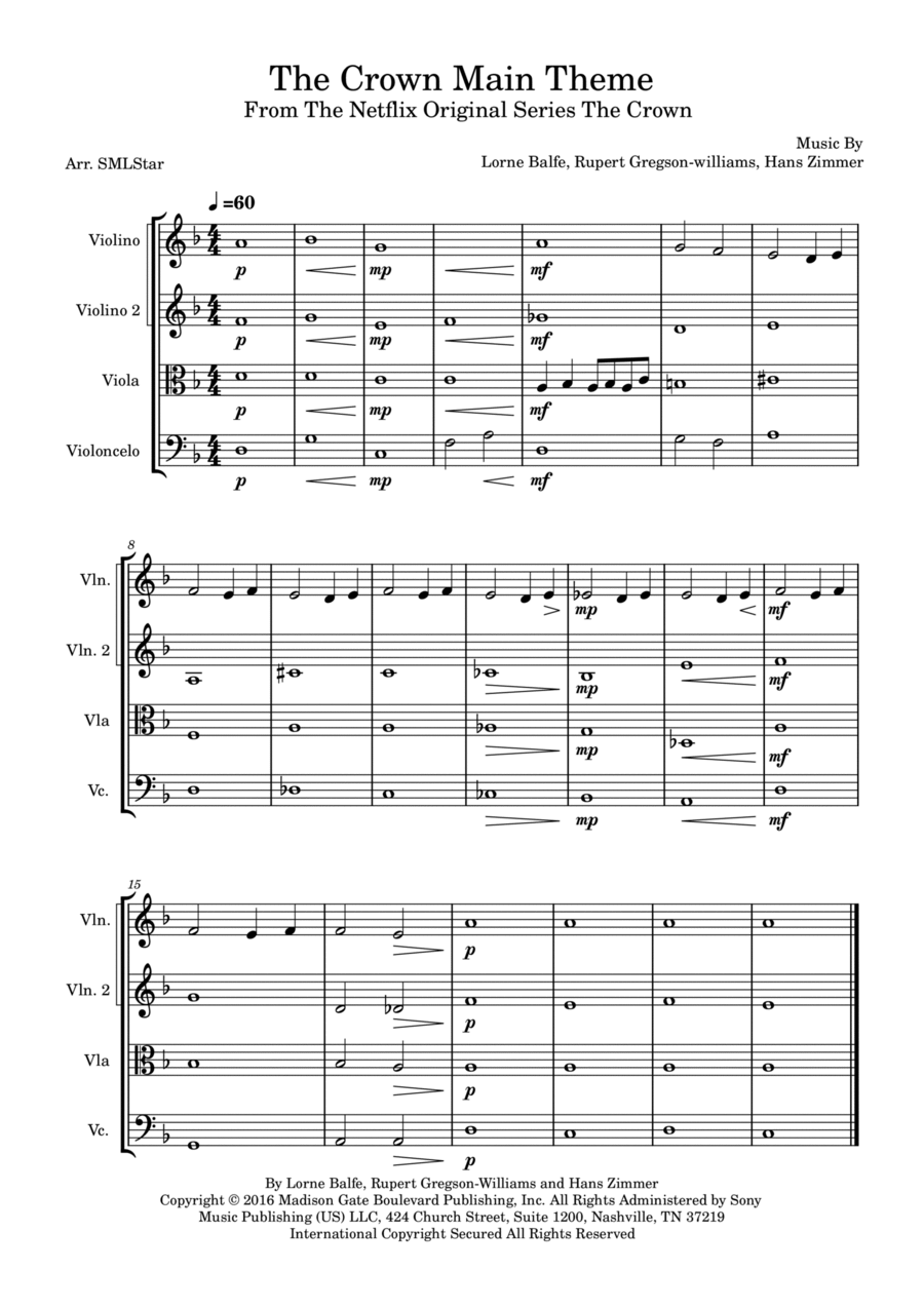 The Crown Main Theme String Quartet scores gallery preview page 1