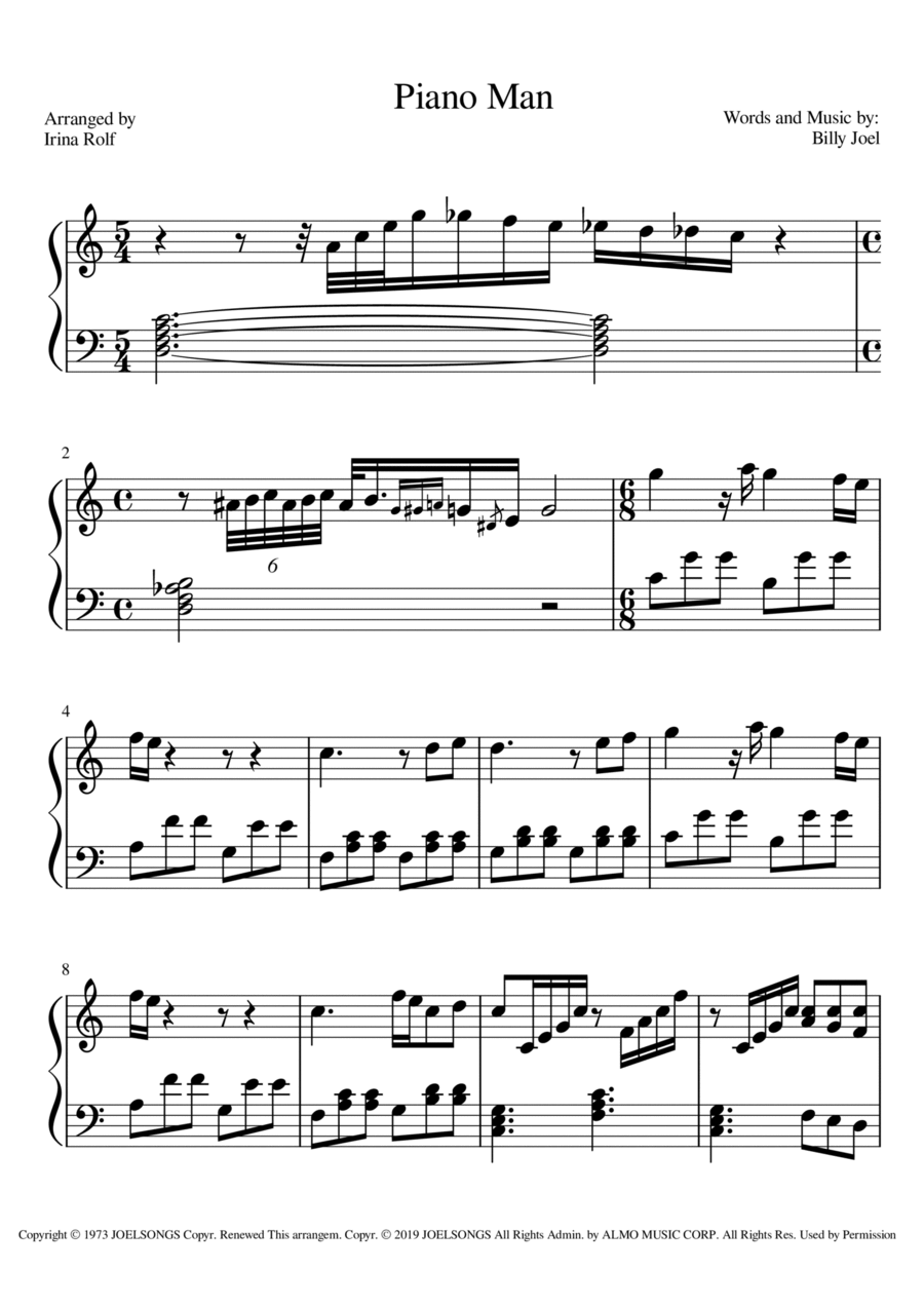 Piano Man Piano Solo scores gallery preview page 1