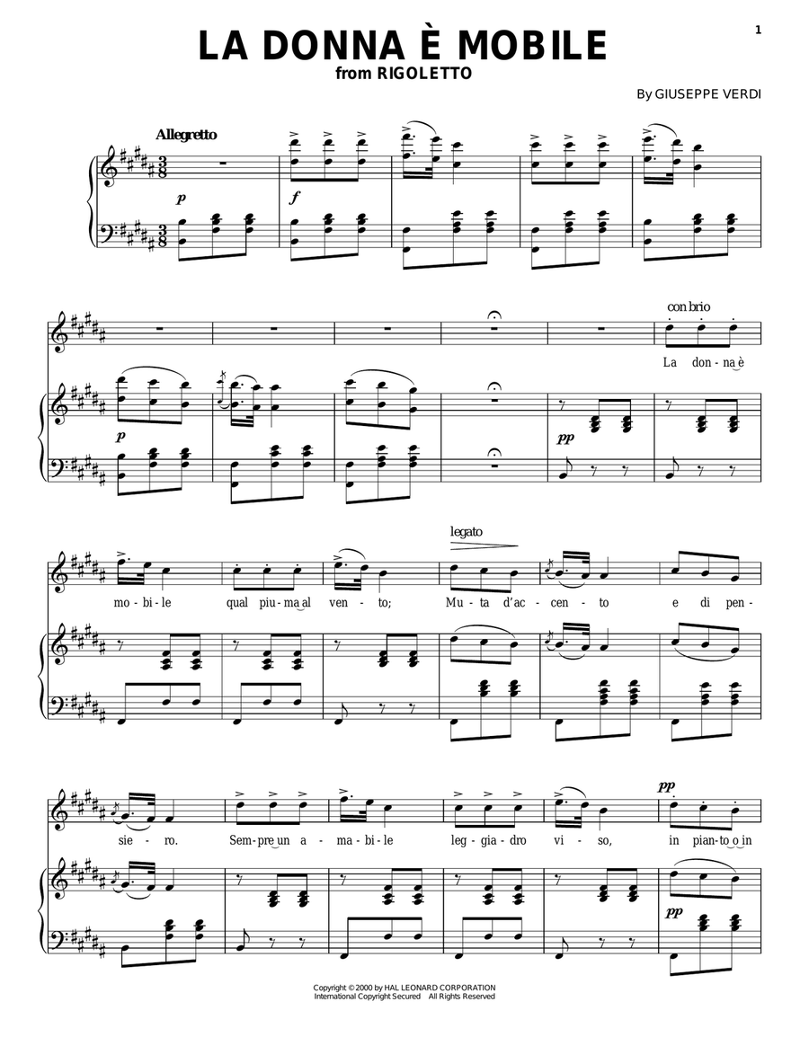 La Donna e Mobile Piano, Vocal scores gallery preview page 1